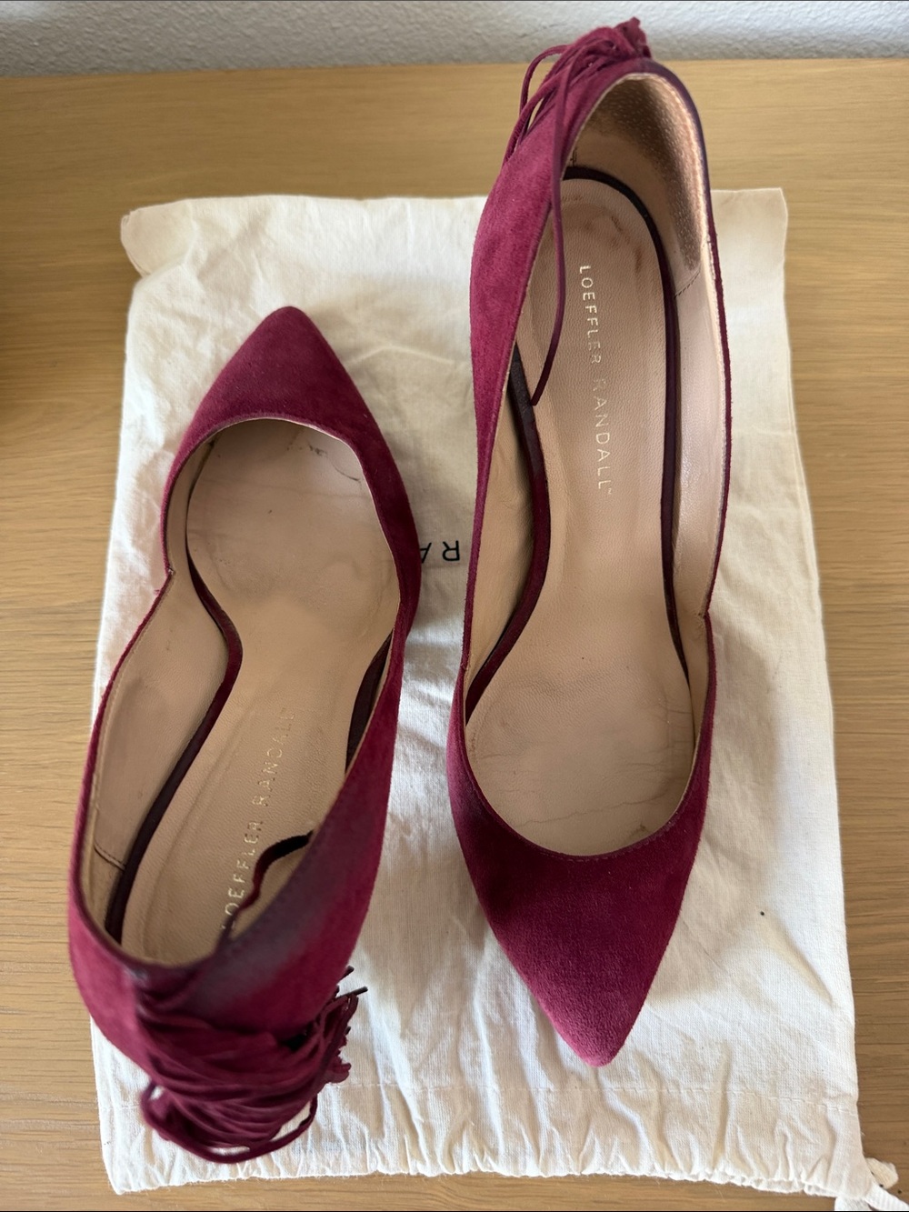 Loeffler Randall Burgundy Suede Pointed Toe Ankle-Tie Heels